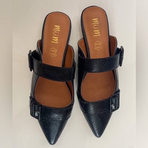 Mi'im Leather Hannah Crocodile textured mule with double buckle sz 7.5 - Picture 3 of 5